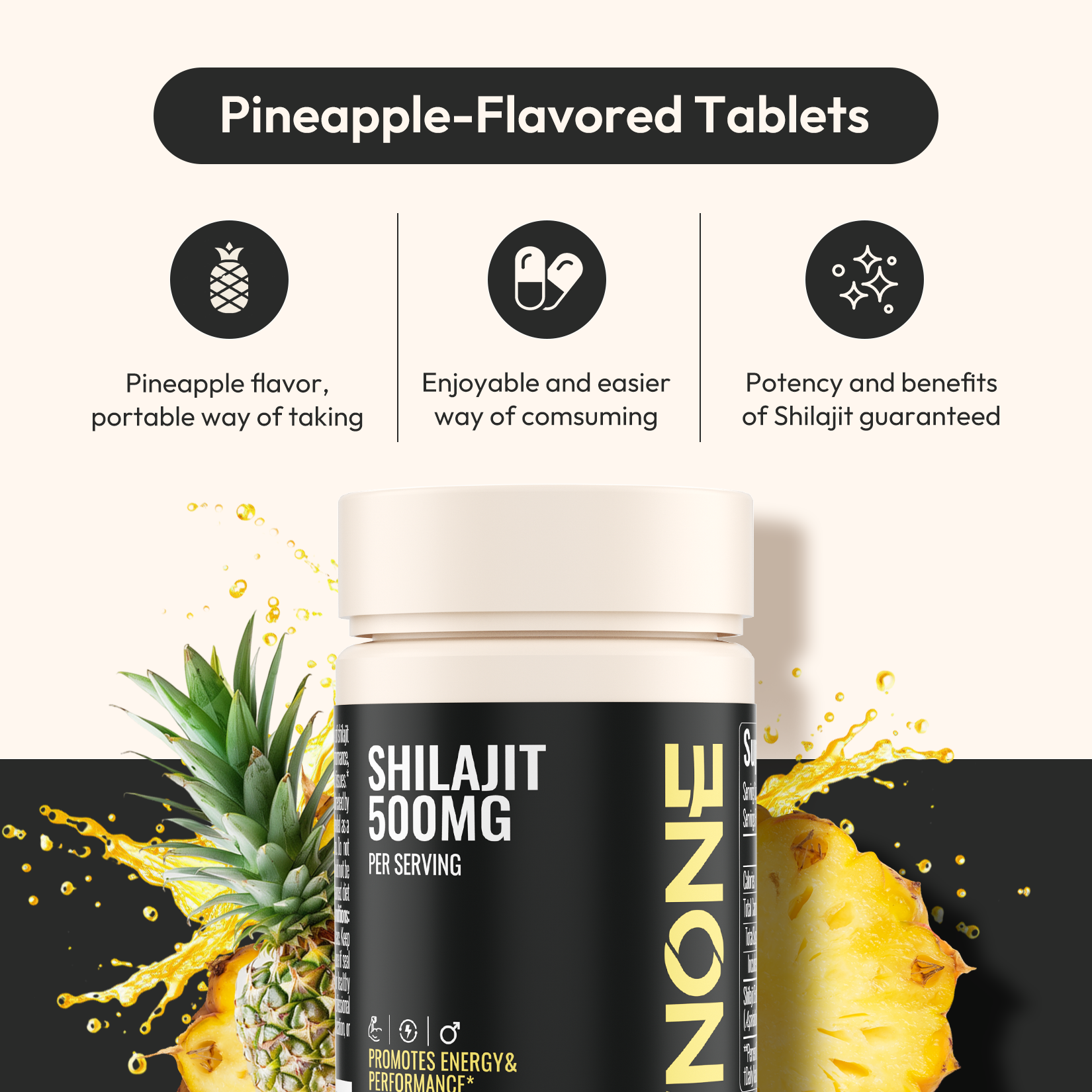 OWNONE Shilajit 500MG – Energy & Vitality Boost, Pineapple Flavor