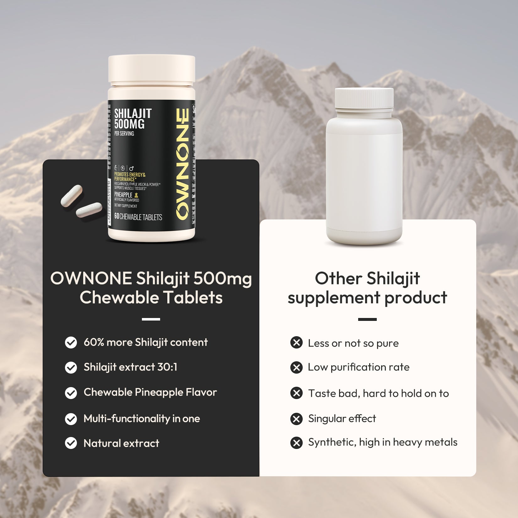 OWNONE Shilajit 500MG – Energy & Vitality Boost, Pineapple Flavor
