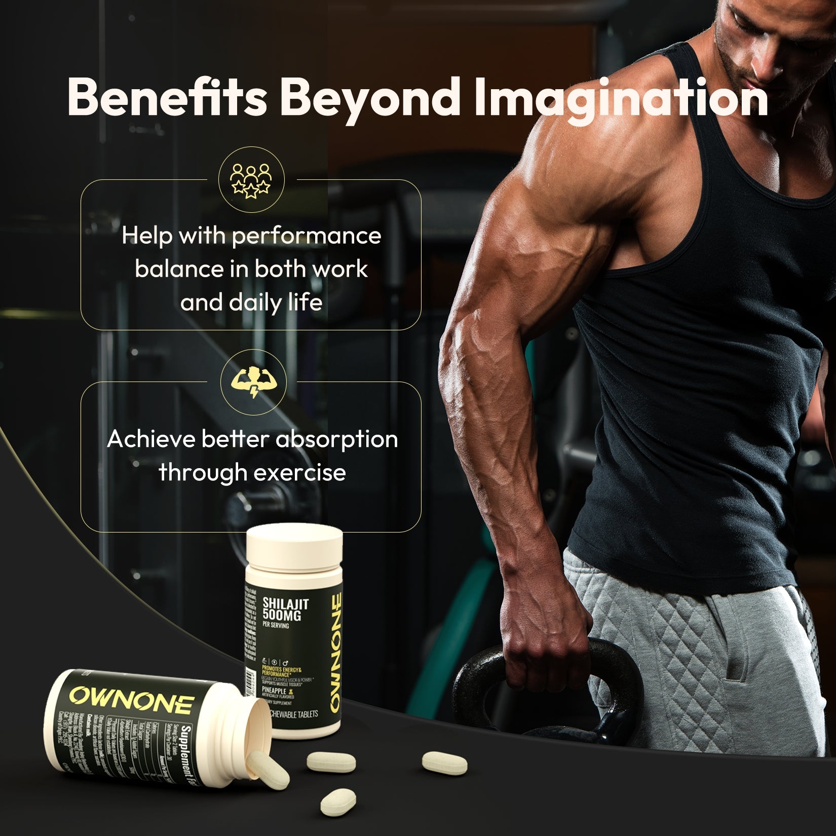 OWNONE Shilajit 500MG – Energy & Vitality Boost, Pineapple Flavor