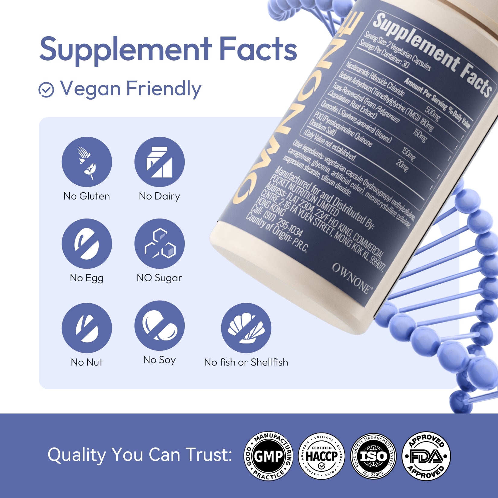 OWNONE NAD+ 1000MG – 5-in-1 Formula for Skin & Brain, Boost Cellular Energy