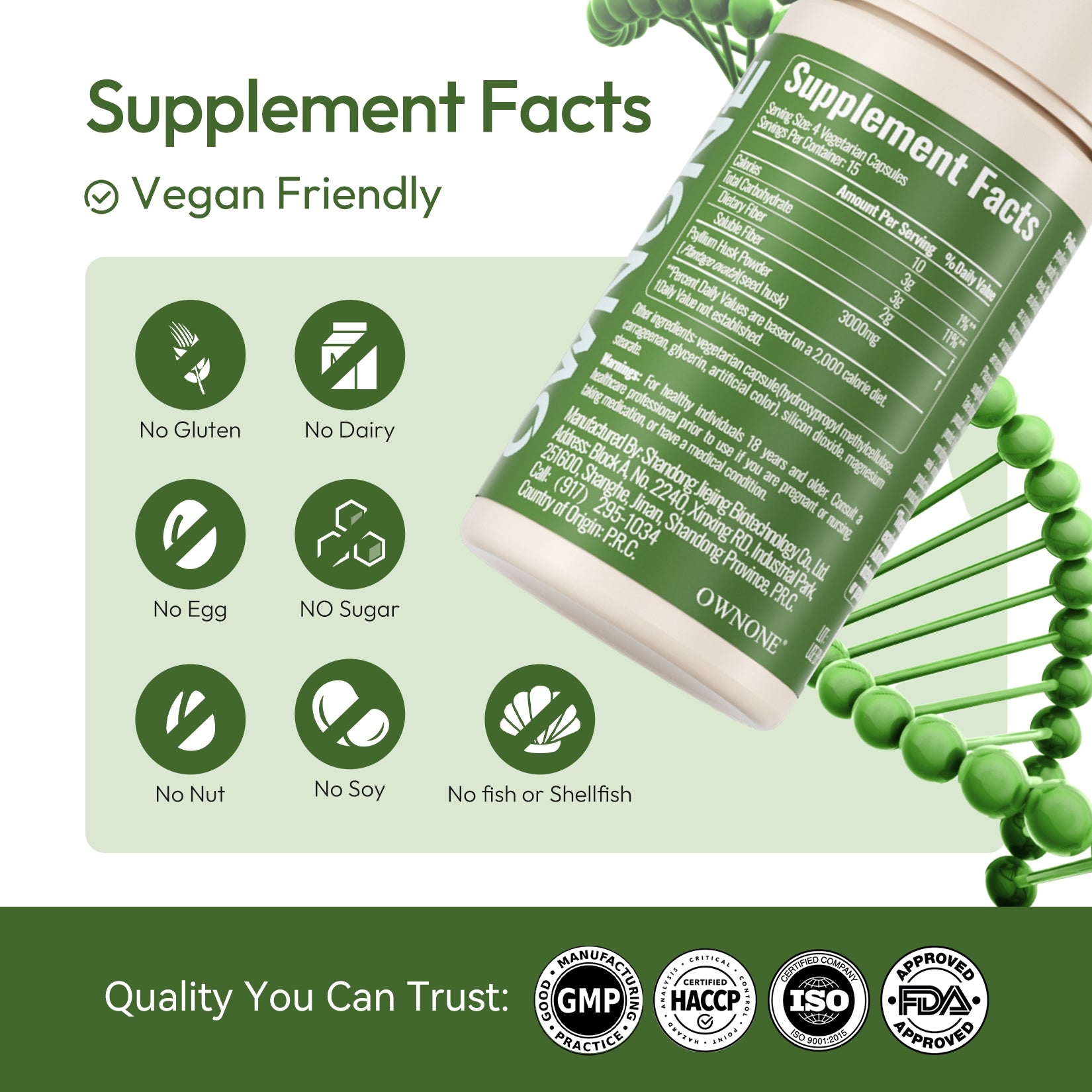 OWNONE Psyllium Husk 3000mg – Natural Fiber for Gut Wellness