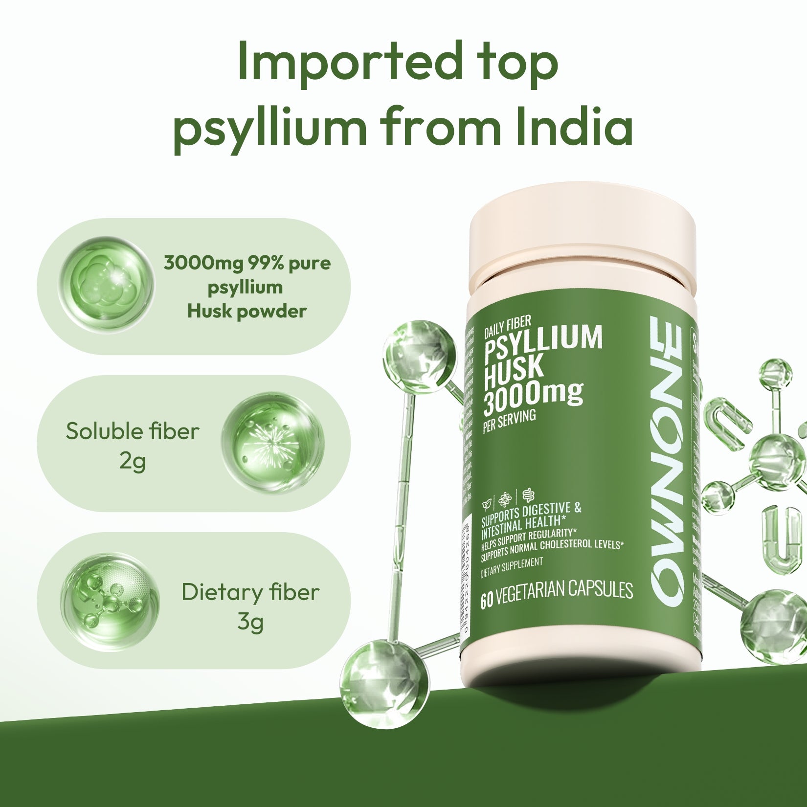 OWNONE Psyllium Husk 3000mg – Natural Fiber for Gut Wellness