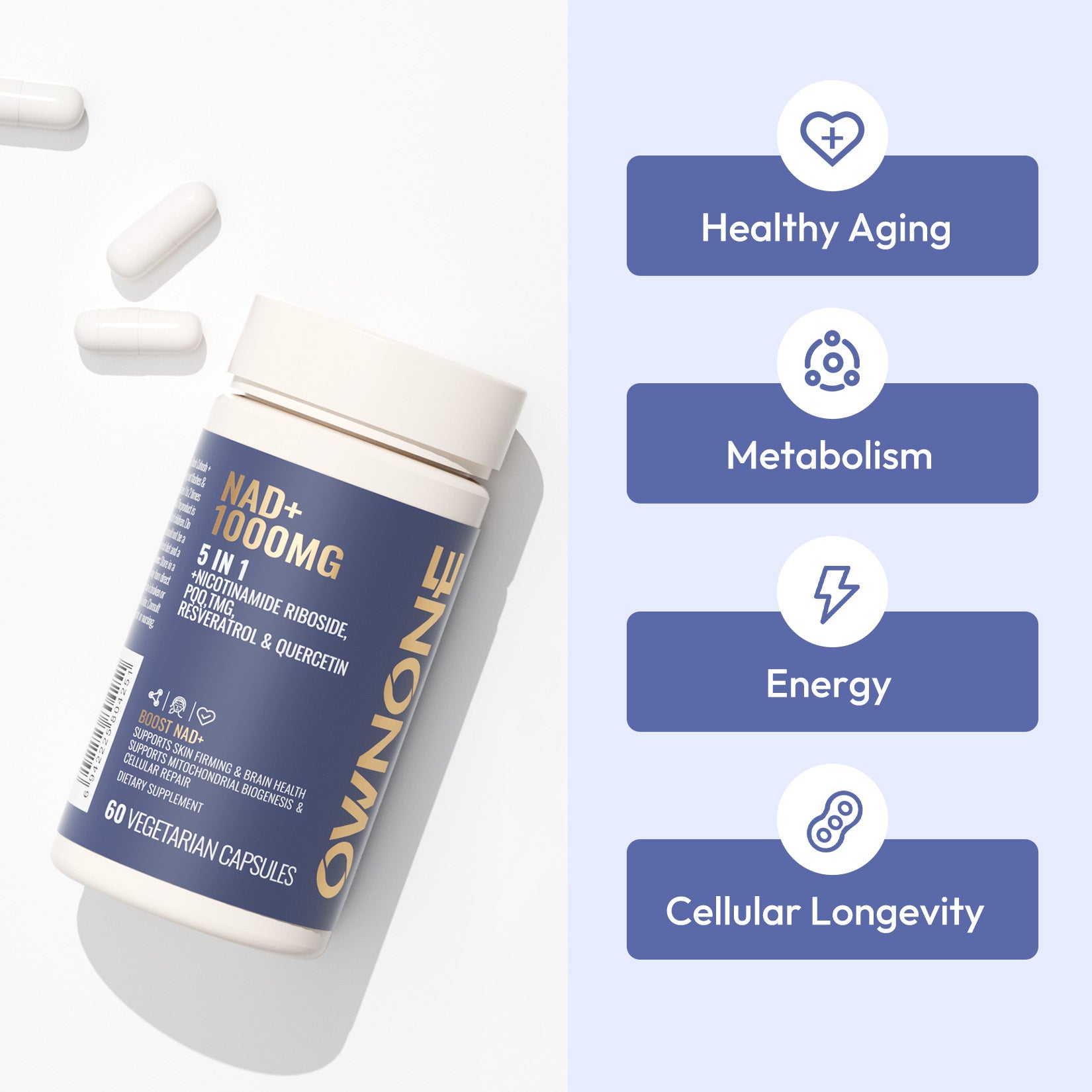 OWNONE NAD+ 1000MG – 5-in-1 Formula for Skin & Brain, Boost Cellular Energy