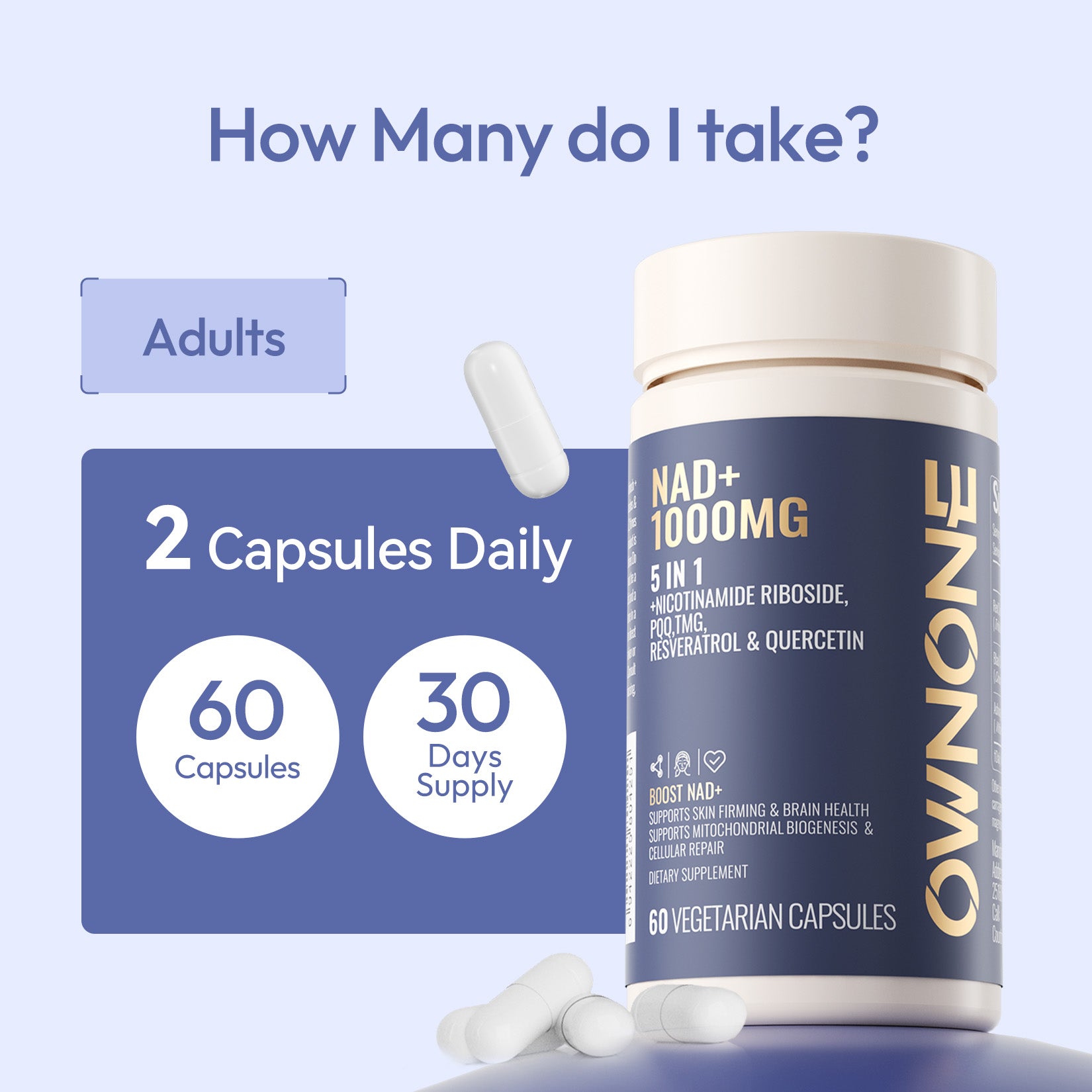 OWNONE NAD+ 1000MG – 5-in-1 Formula for Skin & Brain, Boost Cellular Energy